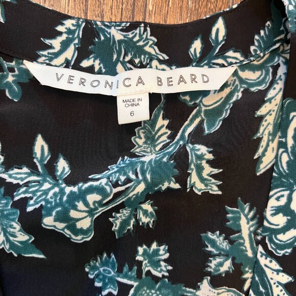 Veronica Beard Kent Silk Midi Dress Black Green Floral Size 6 - Picture 5 of 10